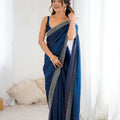 Designer Navy Blue Georgette Saree Heavy Border Party  Wear