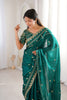 Luxury Teal Green Organza Silk Saree with Golden Embroidered Border