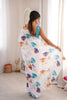 White Floral Digital Printed Linen Saree with Designer Lace Border
