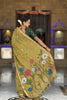 Olive Green Linen Silk Saree with Multicolor Floral Print Woven Border
