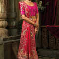 Pink Red Designer Embroidered Silk Saree with Heavy Border