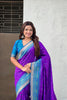 Purple Saree with Blue Contrast Border Traditional Printed Design