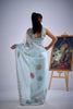 Designer Sky Blue Organza Saree with Floral Embroidery Party Saree