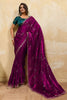 Magenta Silk Saree with Silver Zari Embroidery Green Designer Blouse 
