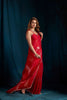 Red Satin Silk Saree with Gold Zari Border Designer Party Wear