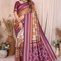 Brown And Wine Ikat Silk Saree with Traditional Saree Contrast Border