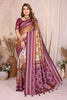 Brown And Wine Ikat Silk Saree with Traditional Saree Contrast Border
