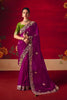 Magenta Purple Heavy Embroidered Saree with Contrast Green Blouse 