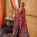 Red Designer Silk Saree with Traditional Rajasthani Print Border 