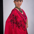 Red Organza Saree with Black Floral Embroidery Designer Saree
