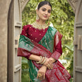Green Banarasi Silk Saree Red Zari Border Traditional Saree
