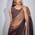 Wine Brown Copper Dual Tone Saree with Designer Border