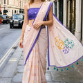 Light Pink Saree Purple Border Designer Printed Pallu Trendy Casual Wear Saree