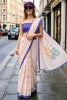 Light Pink Saree Purple Border Designer Printed Pallu Trendy Casual Wear Saree