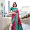 Green And Pink Banarasi Silk Saree with Intricate Zari Festive Wear