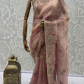 Dusty Pink Organza Silk Saree with Heavy Embroidery Designer Border