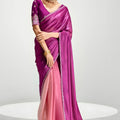  Pink Magenta Ombre Organza Saree with Designer Blouse