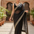 Black Organza Saree Designer Embroidered Border Sleeveless Blouse