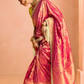 Pink Gold Soft Silk Saree with Zari Border Designer Blouse