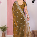 Designer Brown Embroidered Saree with Blouse Party Wear