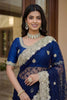  Navy Blue Net Saree Pearl Embroidery Work Heavy Designer Border 