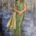 Premium Olive Green Banarasi Silk Saree with Rich Zari Woven Pallu