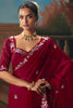 Wine Red Embroidered Silk Saree with Zari Work Festive Wear