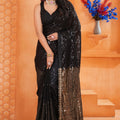 Designer Black Sequin Party Wear Saree Gold Embellished Saree