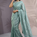  Sea Green Silk Saree with Embroidered Border Designer Blouse