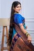 Teal Blue Kanjivaram Silk Saree with Gold Zari Border Butti Work