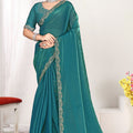 Sea Green Silk Saree with Rich Golden Zari Border Designer Saree