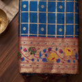 Royal Blue Paithani Silk Saree Traditional Zari Border Magenta Designer Blouse