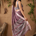 Dusty Mauve Cotton Linen Saree and Woven Motifs Silver Zari Border
