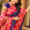 Royal Purple Silk Saree with Pink Contrast Border Floral Zari Work