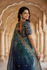 Teal Blue Ombre Organza Saree with Heavy Zari Embroidered Border