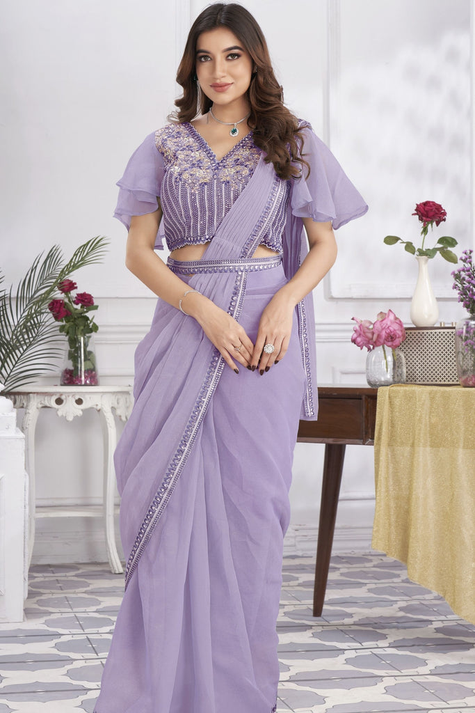 Elegant Lavender Designer Saree with Embroidered Blouse