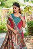 Rani Pink Silk Saree Teal Border Multicolor Peacock Weaving Work
