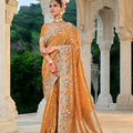 Mustard Gold Embroidered Silk Saree Festive Wear Designer Saree