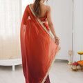 Wine Red Organza Silk Saree Designer Gold Lace Border Matching Blouse