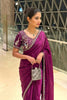 Wine Purple Organza Silk Saree Sequins Embroidered Border Designer Blouse
