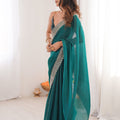 Teal Green Organza Saree with Designer Embroidered Border