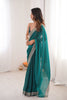 Teal Green Organza Saree with Designer Embroidered Border