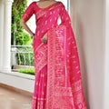 Rani Pink Cotton Silk Saree with Traditional Woven Border