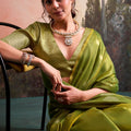 Olive Green Silk Saree with Zari Polka Dot Weaving Designer Saree