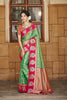 Green Rani Pink Kanjivaram Silk Saree Gold Zari Peacock Motifs Saree