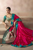 Rani Pink Silk Saree with Teal Green Zari Border Traditional