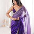 Purple Organza Silk Saree with Designer Golden Lace Border