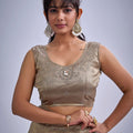 Golden Beige Silk Saree with Zari Embroidery Designer Blouse