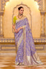 Lavender Banarasi Silk Saree With Golden Zari Contrast Green Blouse