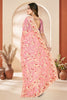Designer Dusty Pink Net Floral Embroidered Saree Heavy Border Blouse